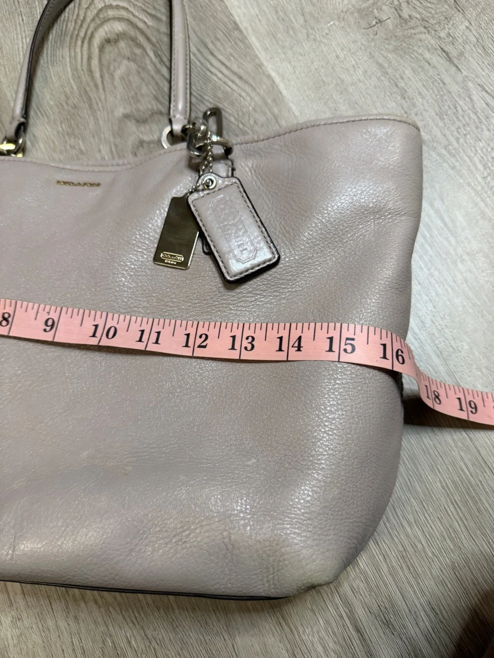 Coach Taupe Leather Tote with Chain-Link Handles